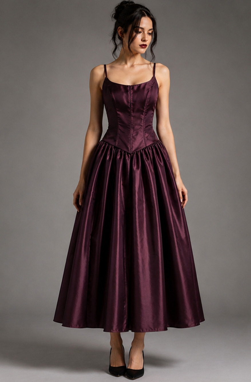 VTG Jessica McClintock Burgundy Satin Basque Waist Sz 12 Gothic Vamp Whimsigoth